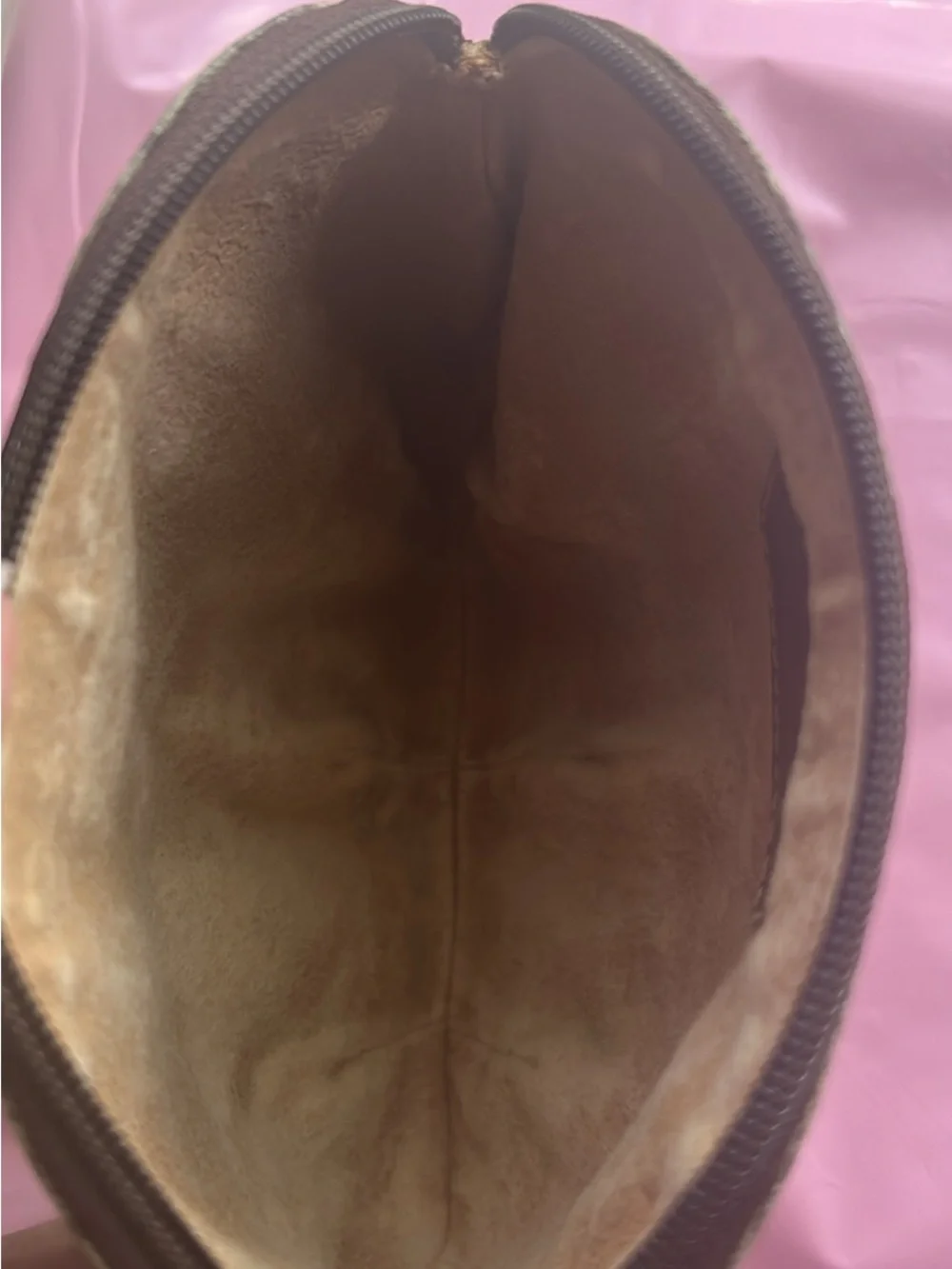Gucci Beige Brown GG Canvas Cosmetic Pouch with Gold Logo